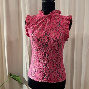 Anthropologie Vibrant Pink Lace Blouse